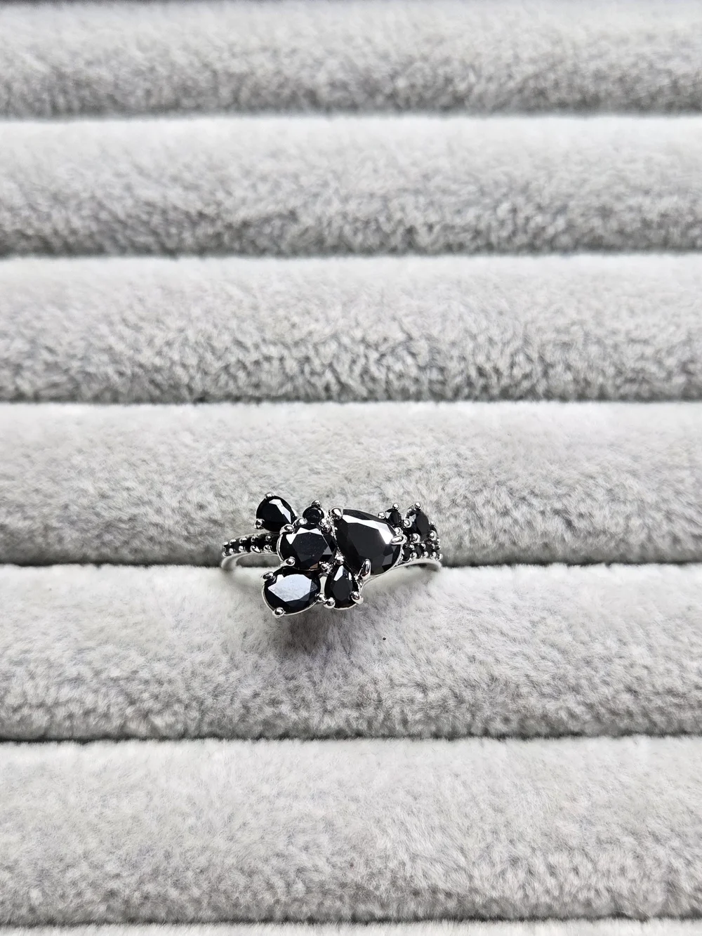 Size 8 Paths Entwined Black Onyx Cubic Zircon Rhodium Plated Bomb Party Ring
